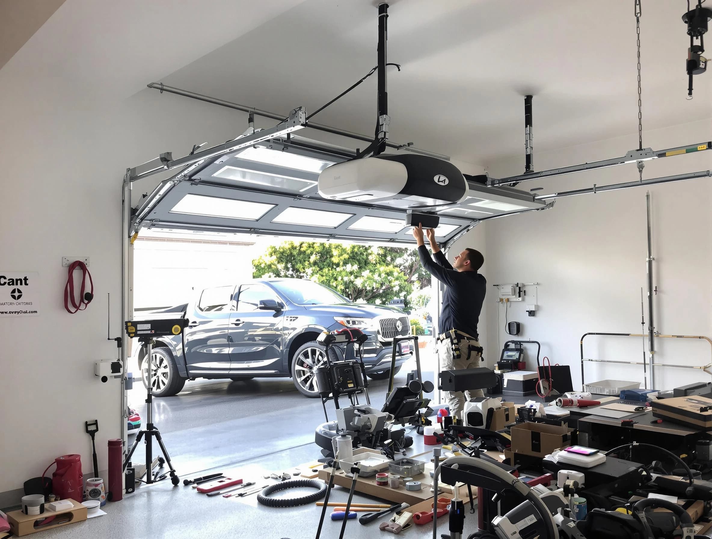Hingham Garage Door Repair specialist installing smart garage door opener system in Hingham home