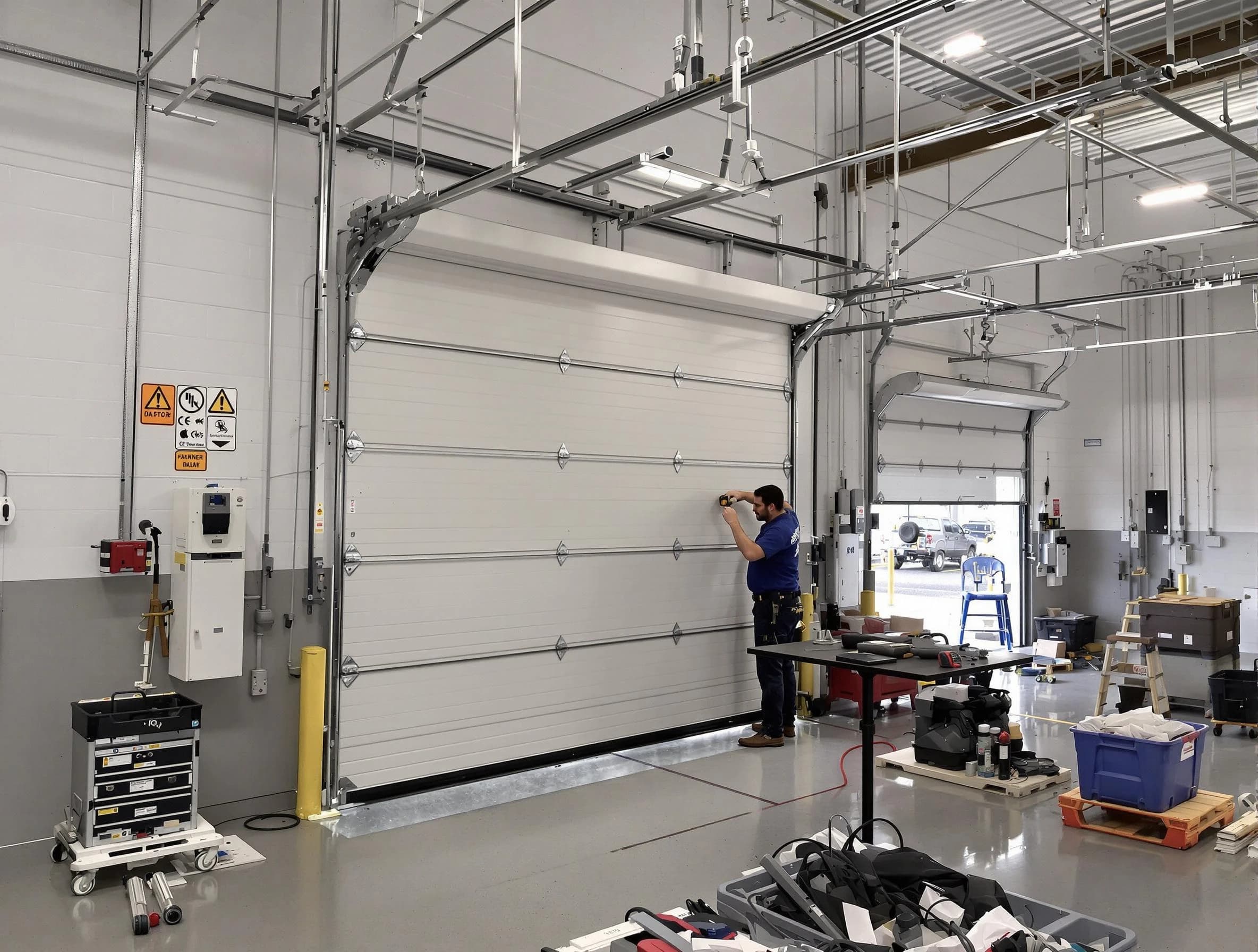 Commercial garage door repair being performed by Hingham Garage Door Repair expert in Hingham
