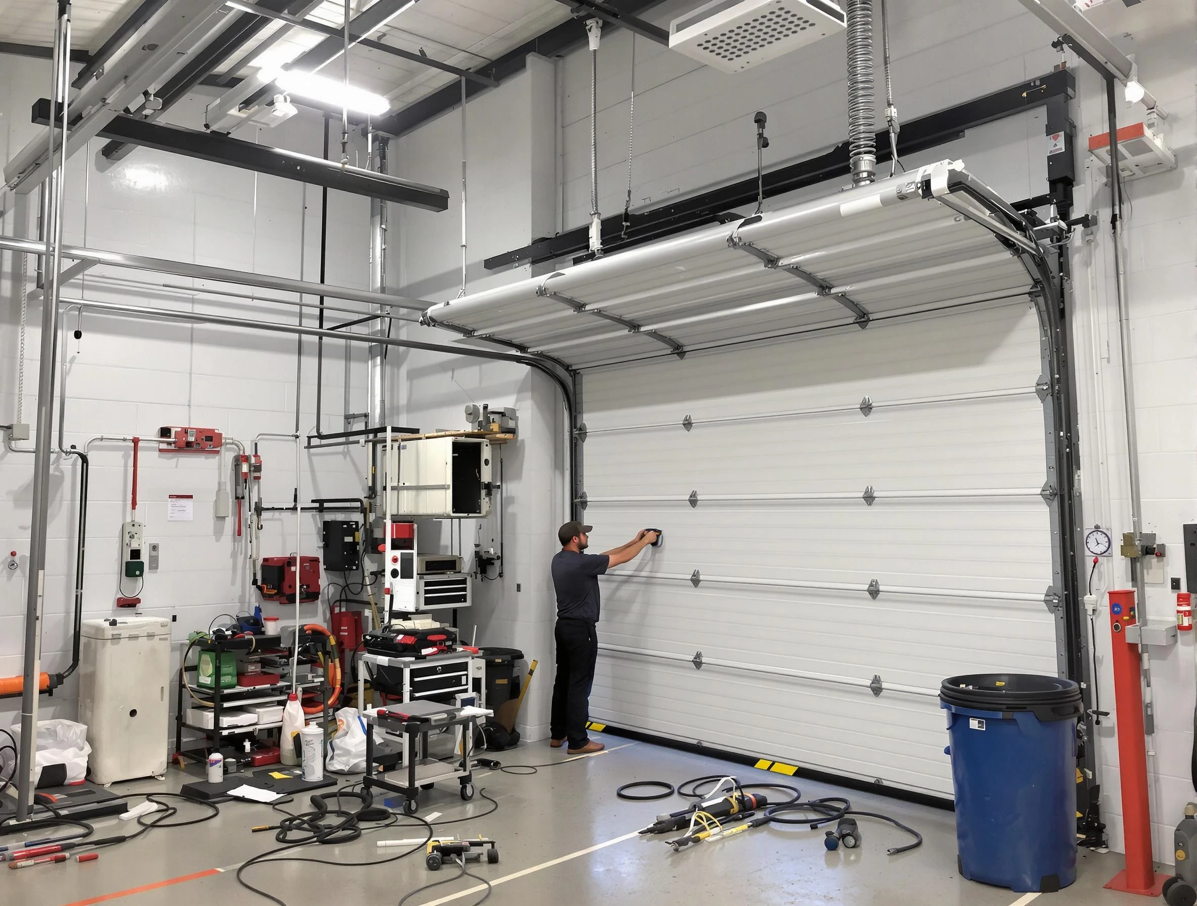 Hingham Garage Door Repair certified technician performing commercial door repair at a Hingham business facility