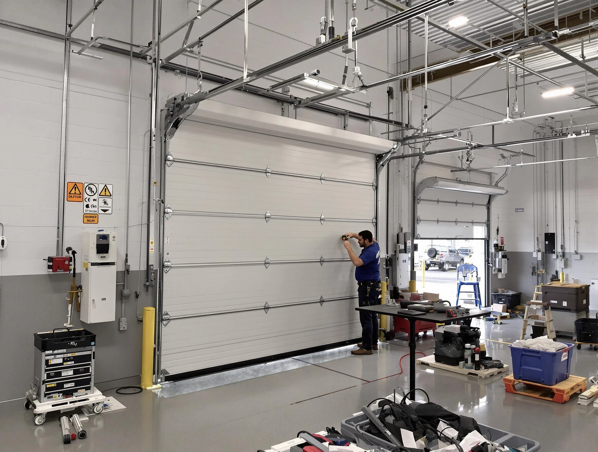 Commercial garage door repair being performed by Hingham Garage Door Repair expert in Hingham