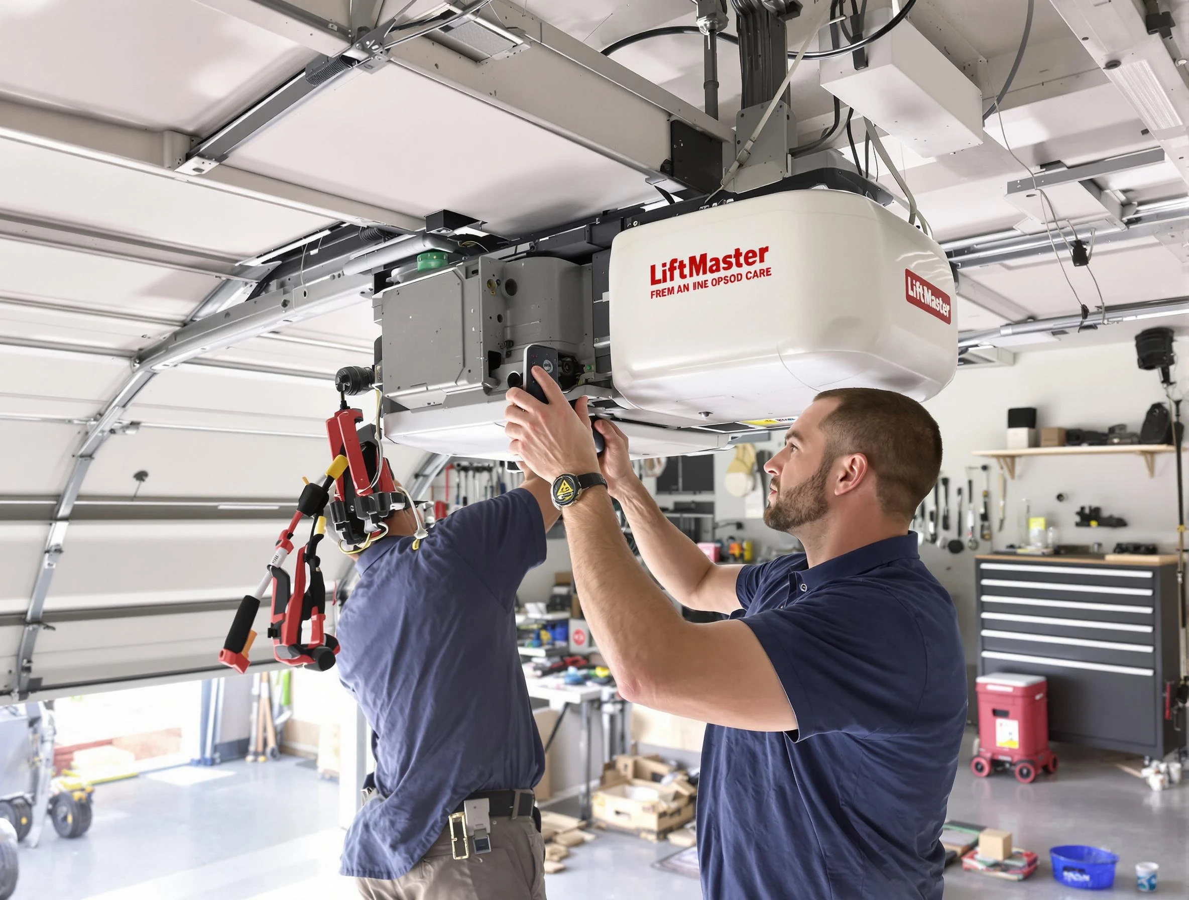 Hingham Garage Door Repair technician performing advanced diagnostics on garage opener in Hingham